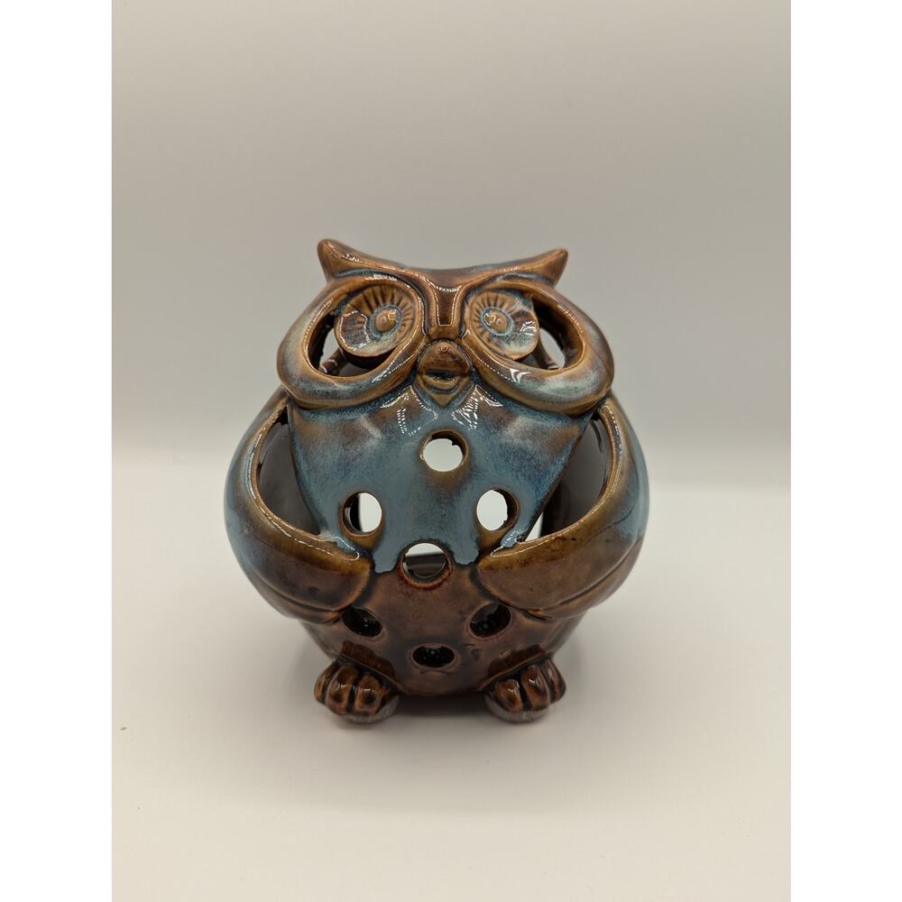 Pier 1 Imports Ceramic Glazed Owl Tealight Votive Candle Holder New 5"